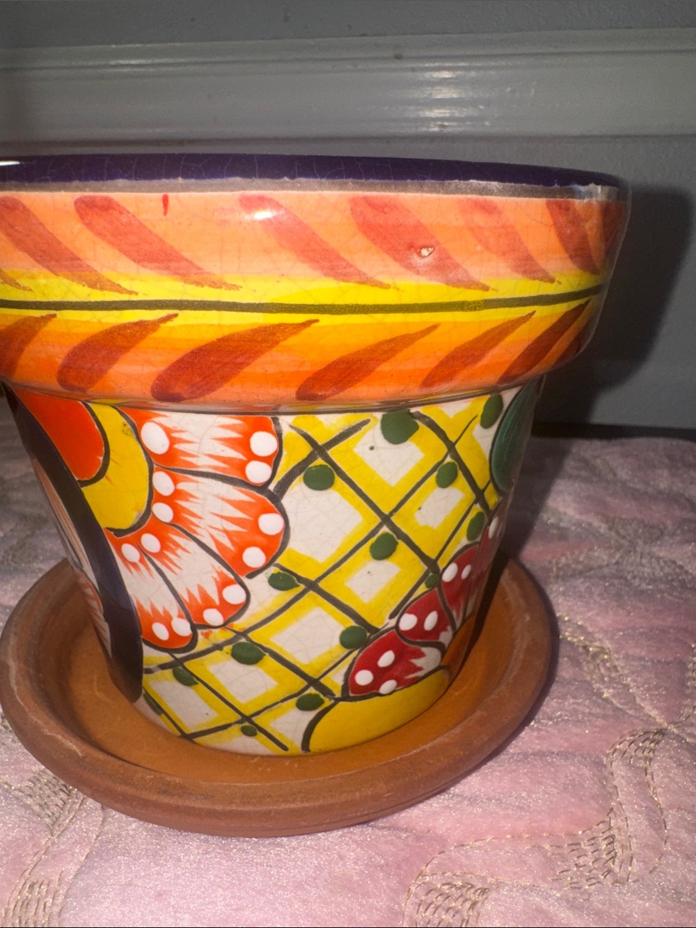 Hand-Painted Orange Floral Talavera Ceramic Planter - Picture 4 of 10